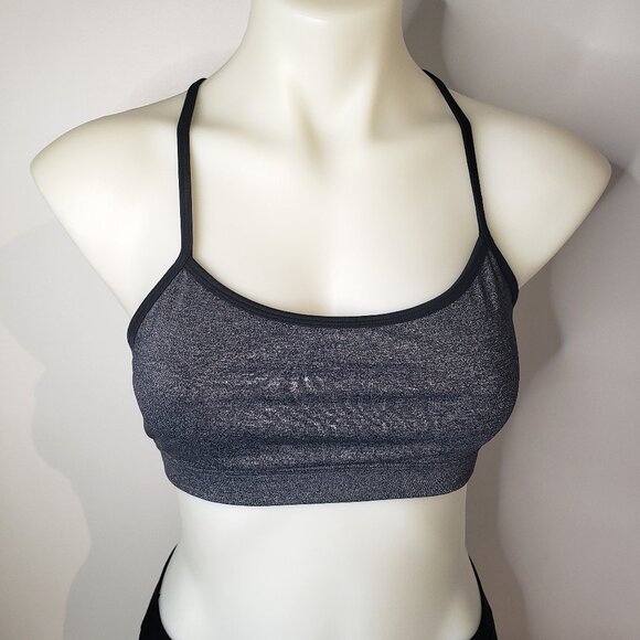 Grey and Black Sports Bra Swim Top for Yoga Gym Beach - Picture 2 of 7